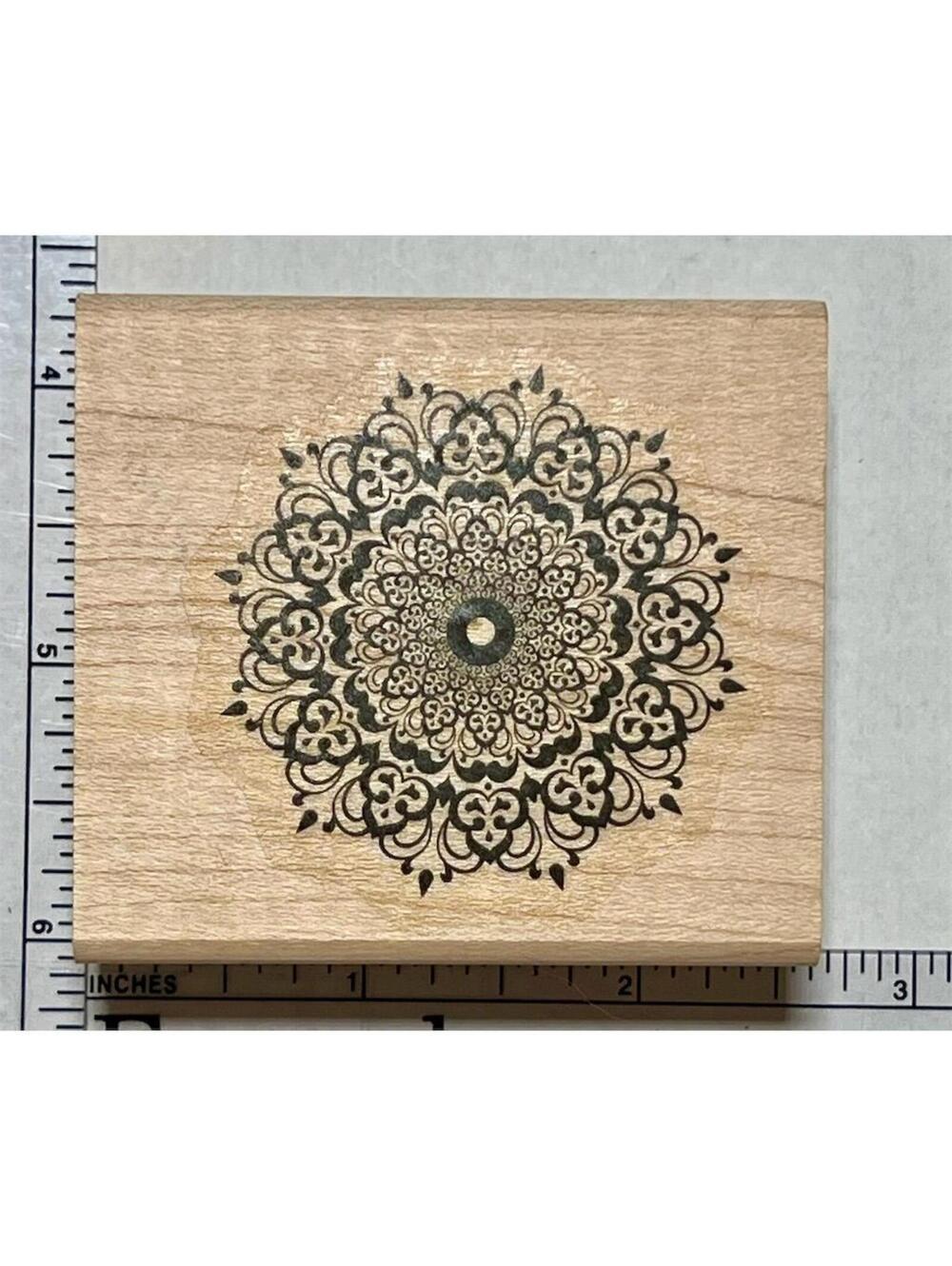 Large Medallion Background Wood Mounted Rubber Stamp Ornate Mandala Craft